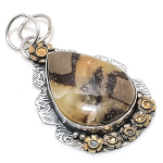 Natural Septerian Stone Gemstone 925 Sterling Silver Two Tone Pendant 2.25 h3a60