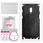 apgo Protective Skin Sticker for the back+sides compatible with OnePlus 6T, Full Wrap Film, Foil, Vinyl - Pattern Black Leather