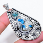 Natural K2 Blue Azurite, Topaz Gemstone 925 Sterling Silver Pendant 2.64 l3e50