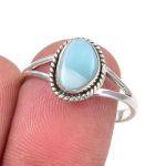 Natural Republic Larimar Gemstone K&auml;sit&ouml;&ouml; 925 Sterling H&otilde;be S&otilde;rmus Suurus 8 l7q74 white