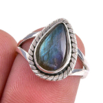Looduslik Labradoriit Kivi 925 Prooviga Sterling H&otilde;be Ehted S&otilde;rmuse suurus 6 O0Y65 gray