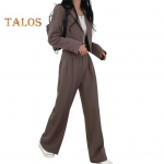 2 tk/komplekt Naiste mantlip&uuml;kste komplekt rev &Uuml;herealine kardigan pikkade varrukatega jope laia s&auml;&auml;rega k&otilde;rge v&ouml;&ouml;kohaga sirged p&uuml;ksid Daami pidulik t&ouml;&ouml;reiside komplekt 3XL must