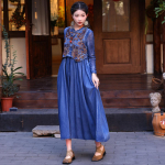 Johnature Naine kevadtikandiga isikup&auml;ra kauboi varrukateta kleit Hiina stiilis vintage retro ni&scaron;i A-joonega kleit M