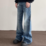 Meeste Y2K 80% Puuvill K&otilde;rge Kvaliteediga Laienevad P&uuml;ksid Denim Laiad Jalad Teksap&uuml;ksid Streetwear Korea Riided S sinine
