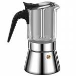 Moka induktsioonpliit espressomasin surveklapiga, kristallklaasist kate ja roostevabast terasest Esprosso Moka pott, klassikaline Itaalia kohvimasin 160ML