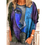 VEZFAA Naiste mood vabaaja kevade s&uuml;gisv&auml;rvi plokkprintidega pikkade varrukatega O-kaelusega pluusid ja s&auml;rgid S punane