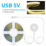 H&auml;mardatav USB Led COB-riba 5V LED kapialune valgus l&auml;bistav puidust peegli k&auml;sitsi skaneerimise puutetundlik l&uuml;liti DIY k&ouml;&ouml;givalgustus 1M valge