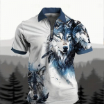 Meeste s&auml;rk Polo vabaaja lukuga l&uuml;hikeste varrukatega mood vaba t&otilde;mblukuga suvine kevadine tavaline istuvus Falcon Lone Wolf 3D prindiga s&auml;rk XS sinine