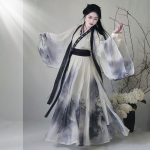 Hiina laulud&uuml;nastia stiilis hanfu unisex pikkade varrukatega s&auml;rk ja v&ouml;&ouml;ni ulatuv &uuml;hes t&uuml;kis seelik L mitmev&auml;rviline