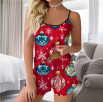 Naiste moe j&otilde;uluprintide komplekt varrukateta pidžaamaga l&uuml;hikesed p&uuml;ksid S tumesinine