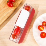 Uus viinamarjaviilutaja lastele v&auml;ikelastele V&auml;ike puuviljal&otilde;ikur tomatitele maasikate viilutaja Ohutu ja h&otilde;lpsasti kasutatav k&ouml;&ouml;giviljasalati viilutaja punane