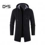 Meeste kudumine mantel Kapuutsiga pingutusn&ouml;&ouml;riga pikkade varrukatega &uuml;hev&auml;rviline jope T&otilde;mblukuga plekk Keskmise pikkusega soe talvejope M tumesinine v&auml;rv