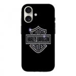 Coque Iphone 16 Harley Davidson logo motor sycles gris front noir