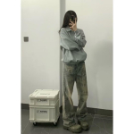American Street Washed Vintage teksad meestele kevad- ja s&uuml;gisesed sirge s&auml;&auml;rega lahtise l&otilde;ikega Euroopa ja Ameerika t&auml;navastiilis pikad p&uuml;ksid 3XL sinine