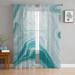 Marmorist Tekstuuriga T&uuml;rkiissinised L&auml;bipaistvad Kardinad Elutoa Kaunistuseks Akknakardinad K&ouml;&ouml;ki T&uuml;ll Voile Organza Kardinad W135 x H115cm x1&Rod Pocket