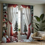 2tk komplekt punased j&otilde;ulukardinad - pehme pol&uuml;ester, varrastega tasku disain elu- ja magamistoa k&ouml;&ouml;gi sisekujunduseks - masinpestav W50 X H130(CM)X2&Hook