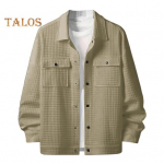 Meeste mantel, pikkade varrukatega &uuml;hev&auml;rviline v&auml;ikese ruudukujulise kaunistusega jakk, &uuml;herealised &uuml;ler&otilde;ivad M valge