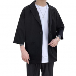 Meeste &uuml;likonnamantel &uuml;hev&auml;rviline kevadsuvine &uuml;likond jakk, &uuml;he n&ouml;&ouml;biga rev&auml;&auml;riga 3/4 varrukatega, vaba istumisega vabaaja &auml;ririided M must