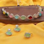 Mitmev&auml;rviliste kividega Austria teemantidega choker kaelakee, k&otilde;rvar&otilde;ngaste ja s&otilde;rmuse komplekt naistele