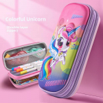 3D kahekihiline pliiatsitase &ndash; suure mahutavusega kirjatarvete kott algkooli&otilde;pilastele Colorful Unicorn, Double Zipper