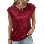 Naiste T-s&auml;rk &Uuml;mara kaelusega Varrukateta Lahtise l&otilde;ikega T-s&auml;rk S&auml;ravate litritega Vabaaja T-s&auml;rgid Tavaline L&otilde;ige Top Igap&auml;evaseks Kandmiseks L veinipunane v&auml;rv