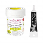 Colorant alimentaire Vert citron + Stylo gla&ccedil;age noir
