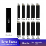 Mustast nahast 0,18 mm siidist k&auml;sitsi kulmude t&auml;toveeringu n&otilde;elad Black Leather Arc 16 Needles