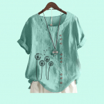 Naiste vabaaja lillemustriga avara pluus Laides puuvillane linane l&uuml;hikeste varrukatega T-s&auml;rk S pruun