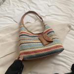 Naiste k&auml;sitsi kootud &otilde;lakott Suure mahutavusega puhkuseks m&otilde;eldud &otilde;lgedest k&auml;ekott &Otilde;&otilde;nes kootud palmikott vaba aja rannakott 30x11.5x34cm pruun