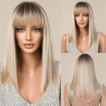 Blondid siidised sirged s&uuml;nteetilised parukad tukkidega, keskmise pikkusega naturaalne plaatinaparukas naistele, Cosplay kuumakindel