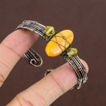 Bumblebee Jasper Handmade Copper Wire Wrap Cuff Bangle Adjustable k8q20