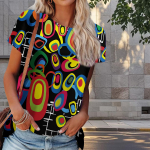 Naiste suvine T-s&auml;rk v&auml;rviliste mullidega tr&uuml;kitud retromoe l&uuml;hikeste varrukatega t-s&auml;rgid vabaaja tr&uuml;kitud topid XS must