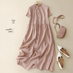 Mitmek&uuml;lgne puuvillase-linase l&uuml;hikeste varrukatega kleit puitk&otilde;rvakraega ja p&ouml;&ouml;ratav kardigan pika seeliku disain 2XL roosa