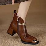 Kevad ja s&uuml;gis uus Briti Martin saapad naiste l&uuml;hikese s&auml;&auml;rega ruudukujulise ninaga l&uuml;hikesed saapad naiste paksude kontsadega k&otilde;rge kontsaga saapad must 39 helepruun v&auml;rv