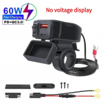 PD+QC3.0 mootorratta USB-kiirlaadija 60 W juhtraua kahekordne USB-pesa koos l&uuml;litiga voltmeetriga veekindel 12 V toiteadapter QC3.0+PD