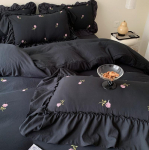 Prantsuse pehme pestud puuvillane neljaosaline komplekt, tikitud volangidega tekk voodilina 1.8m bed