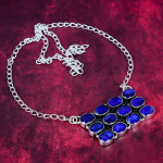 Sinise safiiriga kaelakee, k&auml;sitsi valmistatud v&auml;&auml;riskivist kaelakee, 925 sterlingh&otilde;bedast kaelakee, antiiksed ehted, kihluskingitus