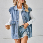 Naiste vaba l&otilde;ikega vintage teksavest kapuutsiga jakk XL