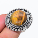 Natural Tiger Eye Gemstone Handmade 925 Sterling Silver Jewelry Ring Size 9 o9h98