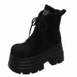 Moodsad 10 cm naiste paksu tallaga poolsaapad s&uuml;gis nahk peidetud kontsad tossud talv veekindlad saapad kontsad platvorm mootorrattasaapad 34 must