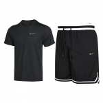 Nike logotr&uuml;kiga &uuml;mmarguse kaelusega l&uuml;hikeste varrukatega T-s&auml;rk ja v&auml;rvilised n&ouml;&ouml;riga l&uuml;hikesed p&uuml;ksid, vabaaja spordikomplekt meestele, must CZ1182-011+DH7161-010 M