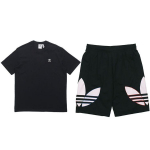 Adidas Originals Monokroomne Logo Prindiga L&uuml;hikeste Varrukate T-s&auml;rk Treening Spordip&uuml;kste Komplekt Meeste Topid, P&uuml;ksid Must GN3454+H09357 XS