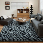 Gnizama kohev pika karvaga sebra mustriga vaip magamistuppa, pestav suur elutoa vaip, &uuml;lipehme siseruumide pl&uuml;&uuml;svaip. 5x7ft 150x210cm sebratr&uuml;ki v&auml;rv