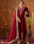 Naiste Bollywoodi sametine salwar-&uuml;likond, tikitud valmis kleit dupattaga, traditsiooniline India riietus Palazzo komplekt M