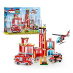 Set de Construction - ZURU - Fire Station Large (976 pi&egrave;ces) - Cr&eacute;e une caserne de pompiers avec v&eacute;hicules et accessoires puhas