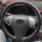 Autotarvikud Perforeeritud mikrokiudnahast sisemine rooli katte kleebise &auml;&auml;ris Hyundai Elantra 2008 2009 jaoks B Black-blue line