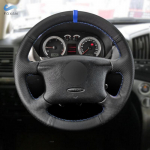 For VW Golf 4 MK4 1998 - 2004 For Passat B5 1998- 2005 Hand Stitched Car Steering Wheel Cover Trim Black Leather with blue strip