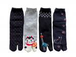 Tabi Armsad Jaapani Puuvillased Pikkusega Sokid, Komplekt 4 tk, Naiste Sokid, Muster, Segu, Kontsaga, L&uuml;hikesed, 23-25cm, (Mustri valik)