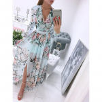 Lilleprinteriga pikkade varrukatega &scaron;ifoonist Boho kleit Moodne l&otilde;hestatud maksikleit Naiste Boho pidulik rannapeo vabaaja pikk kleit XXL valge/punane