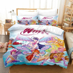Anime W-Winx Club Tekikott Padjap&uuml;&uuml;r Laste Kingitus Voodipesu Komplekt T&auml;iskasvanud Poiss T&uuml;druk Magamistoa Kaunistus &Uuml;he Kahekohaline Suur EU Single(135*200cm)3pcs